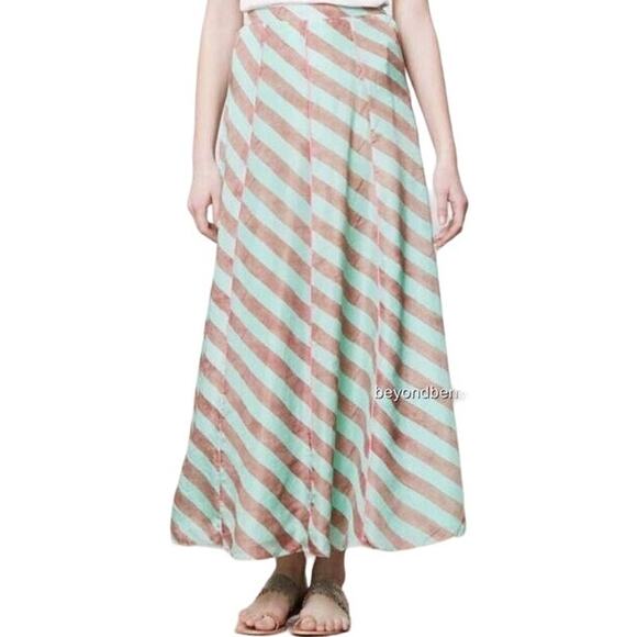 Anthropologie Anupamaa Minted Terra Maxi Skirt Striped A Line Silk Green XS - Picture 1 of 5